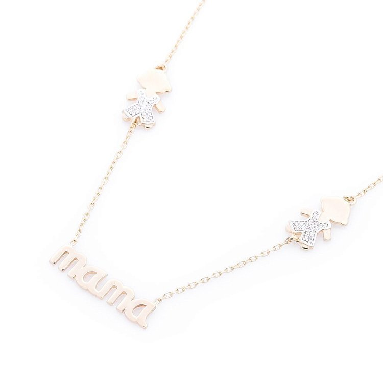 Золотое колье "Мама и мальчики" (фианит) кол01009 от ювелирного магазина Оникс