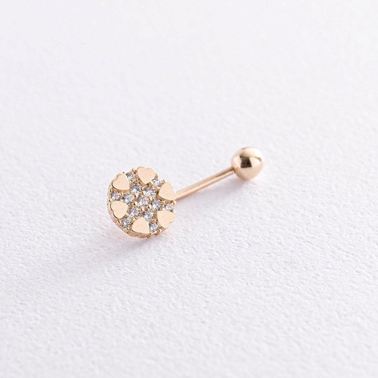 Золотой пирсинг в пупок "Сердечки" с фианитами пир00242 от ювелирного магазина Оникс