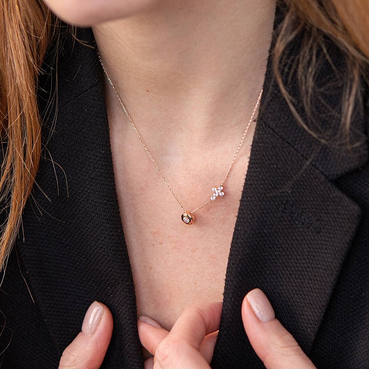 Золоте кольє з хрестиком (фіаніти) кол02114 від ювелірного магазину Онікс - 5