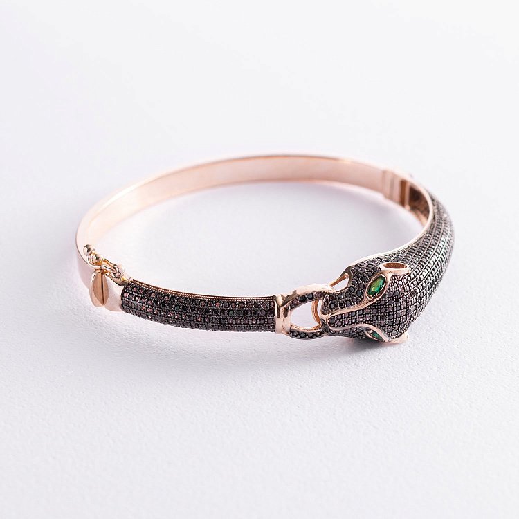 Жесткий золотой браслет "Пантера" с фианитами б04768 от ювелирного магазина Оникс