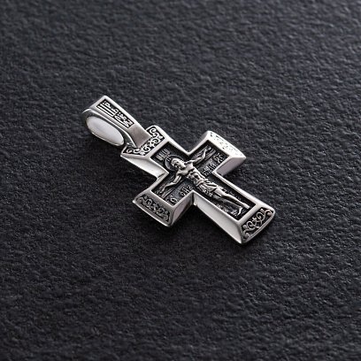 Православний срібний хрест "Розп'яття. Спаси та Збережи" 133004 №2