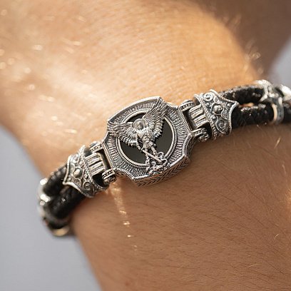 Серебряный браслет "Архангел Михаил" (оникс) 1377 №4