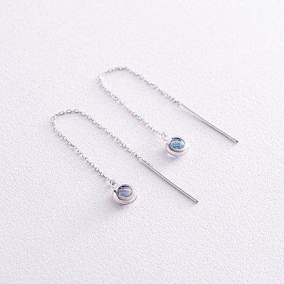 Золоті сережки - протяжки з топазами с07964