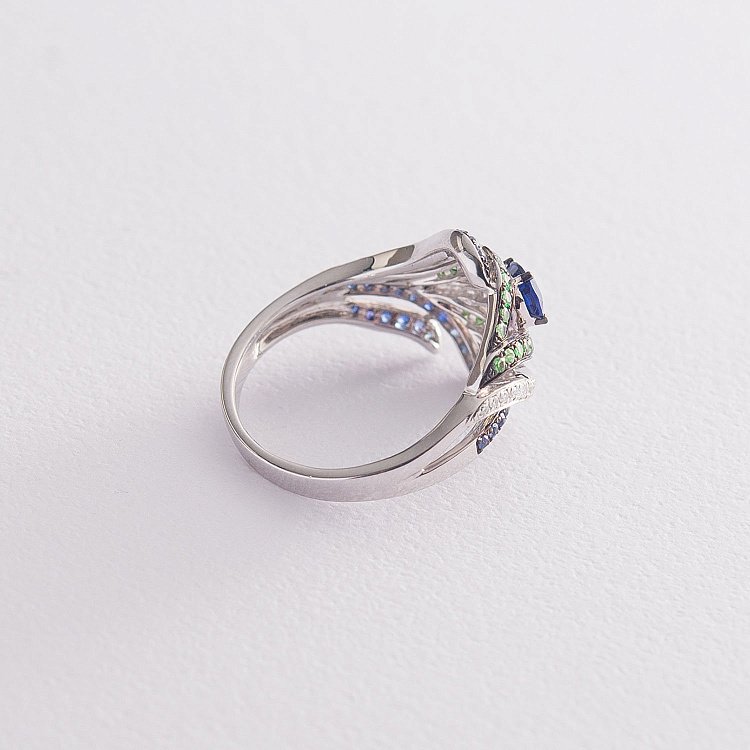 Золотое кольцо с сапфирами, бриллиантами и уваровитами MR18255gm от ювелирного магазина Оникс - 2