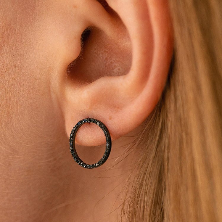 Золоті сережки - пусети "Круговорот" (чорні діаманти) сб0481di від ювелірного магазину Онікс - 5