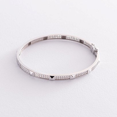Жорсткий браслет в білому золоті (фіаніти) б04744