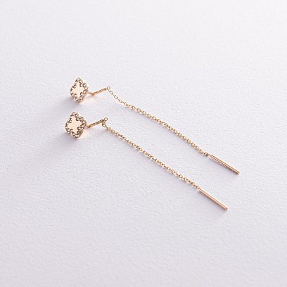 Серьги - протяжки "Клевер" в желтом золоте (фианиты) с08158 №5