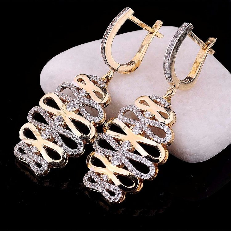 Женские серьги из белого и желтого золота с фианитами с02755 от ювелирного магазина Оникс - 2