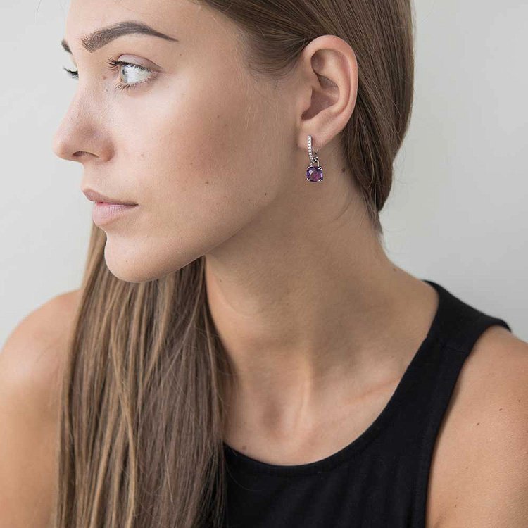 Золотые серьги с аметистом и фианитами 14048560 от ювелирного магазина Оникс - 3