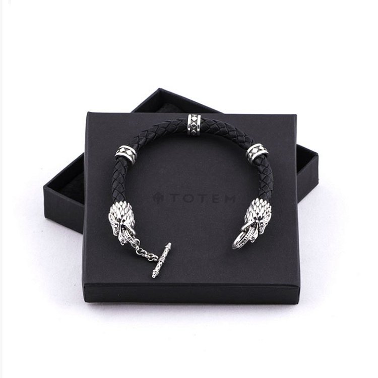 Шкіряний браслет "Wolf" з срібними вставками t21 від ювелірного магазину Онікс - 3