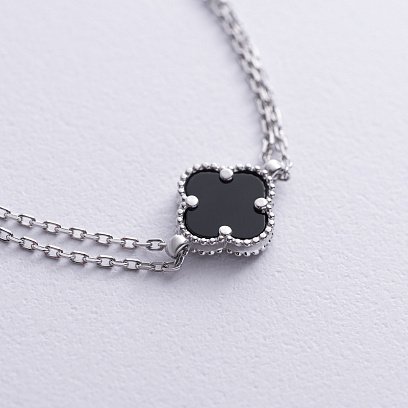 Срібний браслет "Конюшина" з оніксом 141712 №3