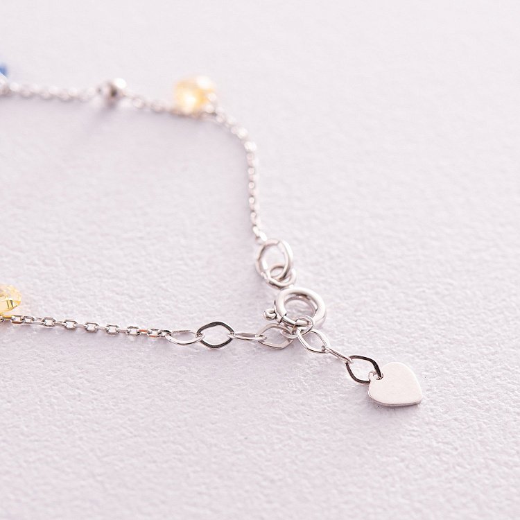 Браслет "Незалежна" з кульками у білому золоті (сині та жовті фіаніти) б05171 - 4 Браслет "Незалежна" з кульками у білому золоті (сині та жовті фіаніти) б05171 від ювелірного магазину Онікс - 4