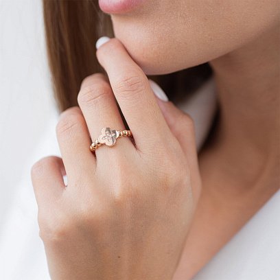 Каблучка "Конюшина" з фіанітами в червоному золоті к06609 №2