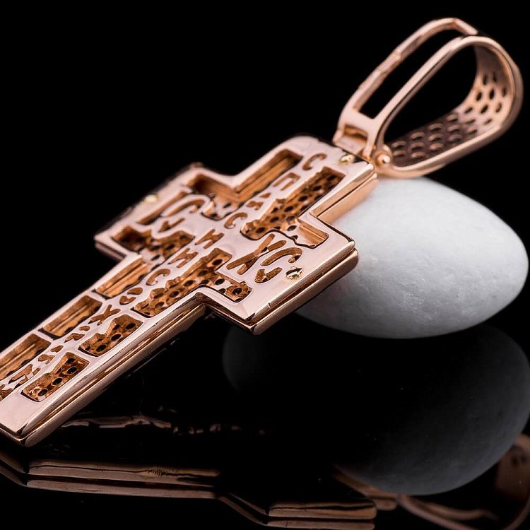 Золотий хрест з чорними каменями 270046 - 3 Золотий хрест з чорними каменями 270046 від ювелірного магазину Онікс - 3