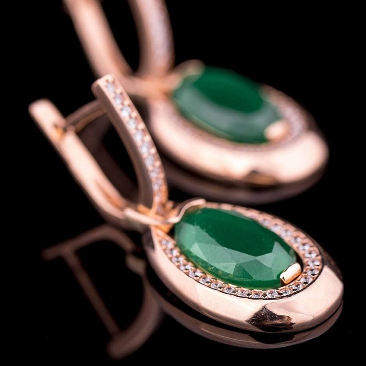 Золотий набір з хризопразом (фіаніти) к03276к від ювелірного магазину Онікс - 6