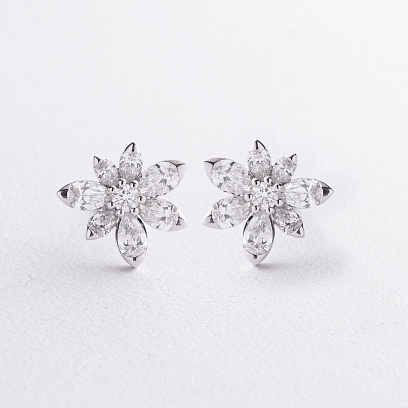 Серьги - пусеты "Цветочки" в белом золоте (бриллианты) сб0700rc №4