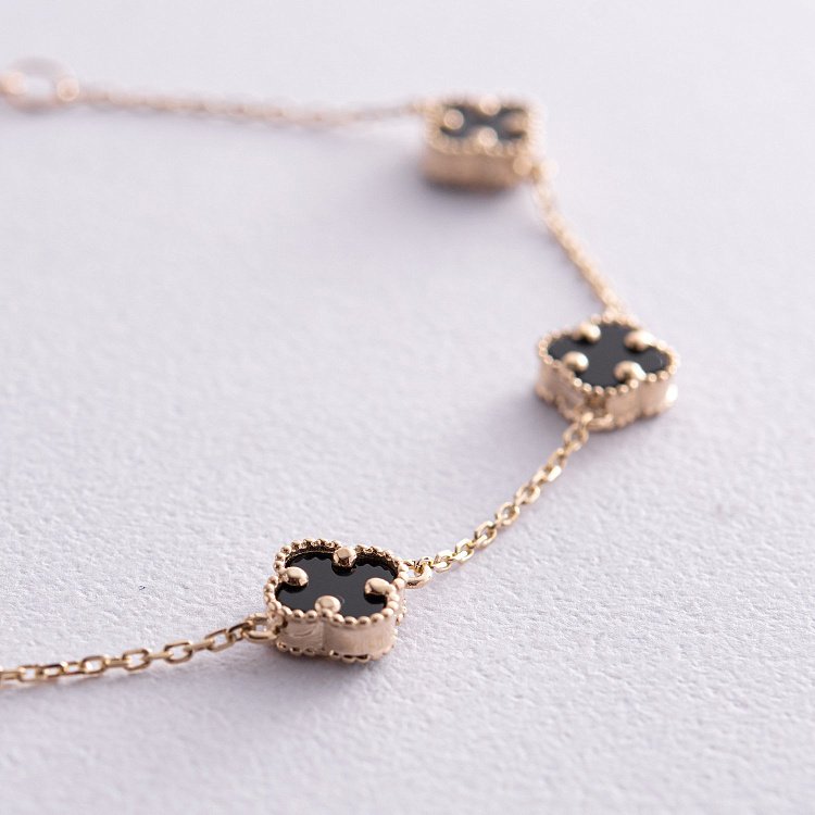 Браслет "Конюшина" з оніксом mini (жовте золото) б05244 від ювелірного магазину Онікс - 2