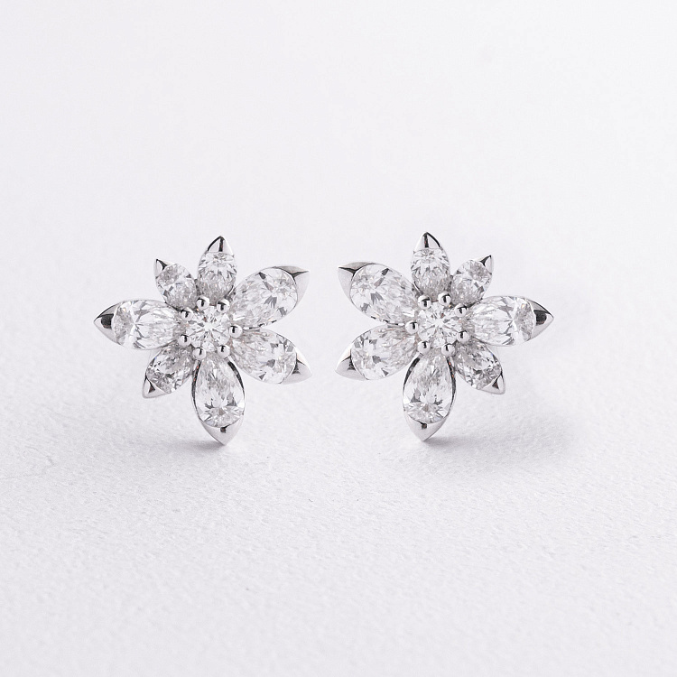 Серьги - пусеты "Цветочки" в белом золоте (бриллианты) сб0700rc от ювелирного магазина Оникс - 3