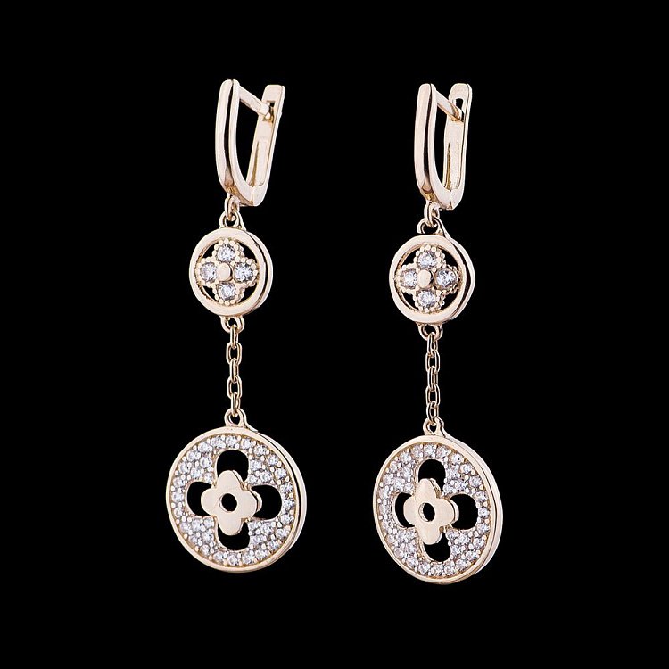 Золотые серьги "Клевер" с фианитами с04844 от ювелирного магазина Оникс