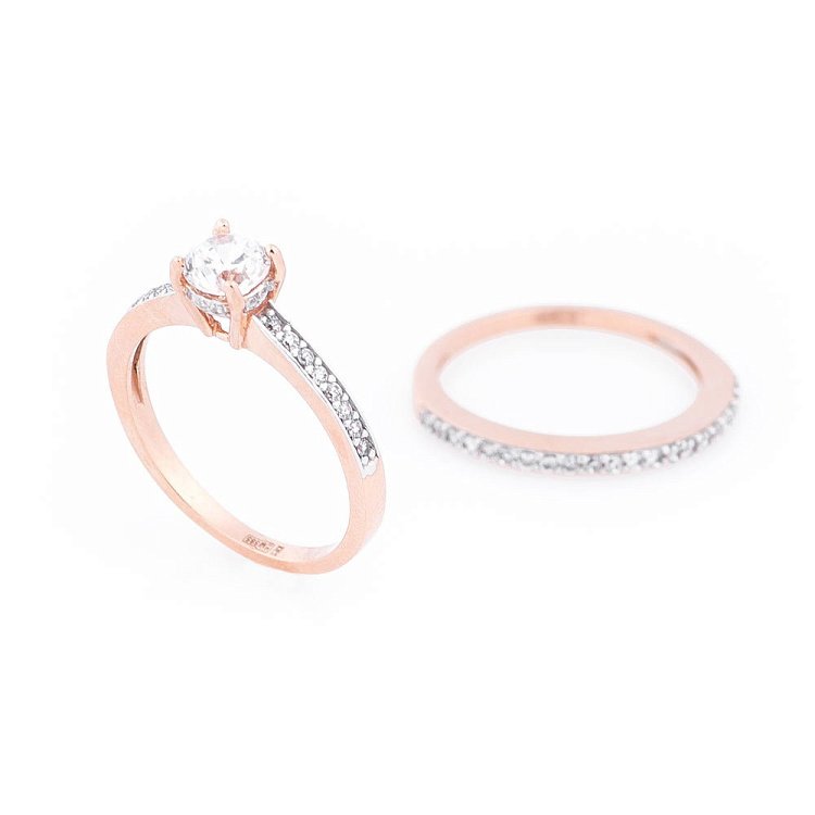 Золотое двойное кольцо с фианитами к01691 от ювелирного магазина Оникс - 2