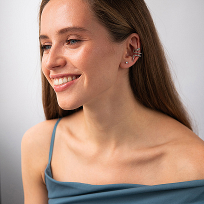 Серьга - каффа "Змея" в белом золоте с09529 №5