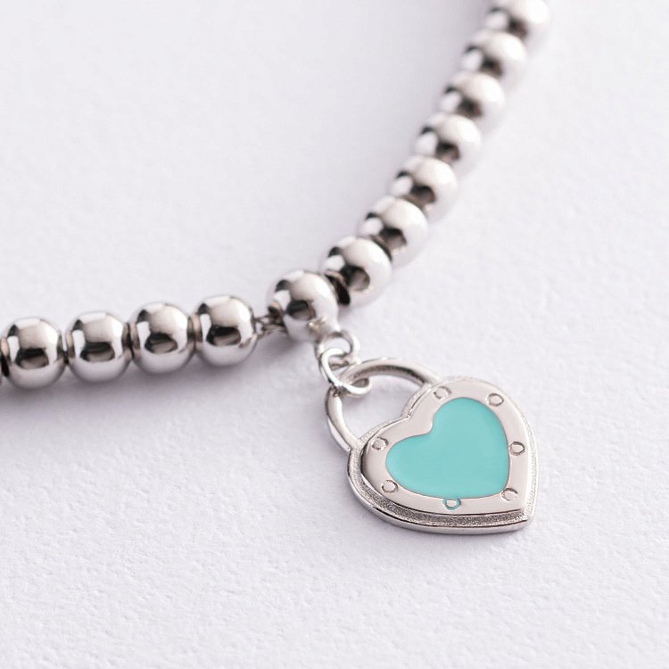 Серебряный браслет "Сердечко" с эмалью 141558 от ювелирного магазина Оникс - 3