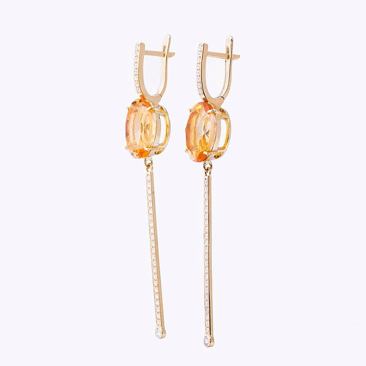 Золотые серьги с желтым цитрином и фианитами z14050442 от ювелирного магазина Оникс - 1