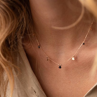 Золоте кольє "Сердечки" з чорними фіанітами кол02272 №4