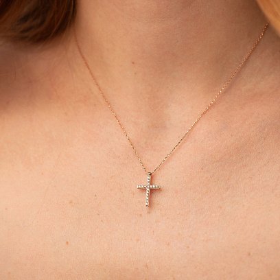 Золотое колье с крестиком (черные и белые фианиты) кол00807 №2