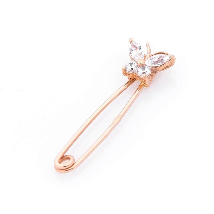 Золотая булавка "Бабочка" с фианитами зак00162 от ювелирного магазина Оникс