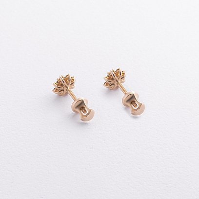 Сережки - пусети "Квіточки" з діамантами (жовте золото) 342581622 №3