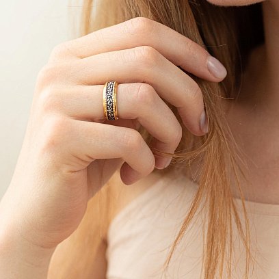 Срібна каблучка "Квіточки" з позолотою 112298 №2