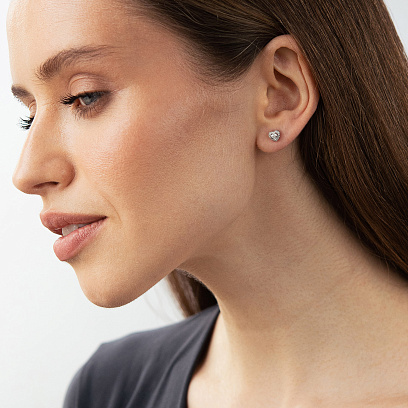 Сережки - пусети "Сердечки" у білому золоті (діаманти) сб0709ca №2