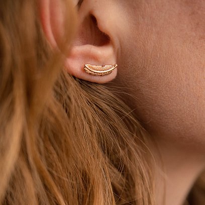 Золоті сережки - пусети "Пір'їнки" с07903 №6