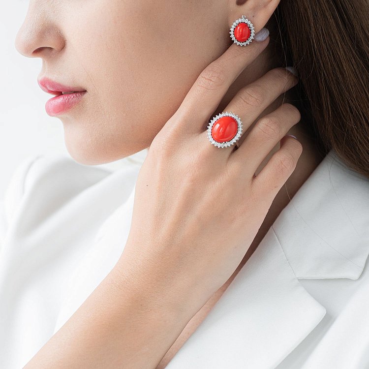 Золоті сережки (корал, діаманти) с841 від ювелірного магазину Онікс - 1