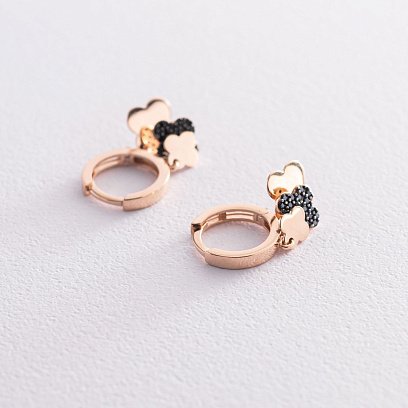 Золотые серьги-кольца Клевера (черные фианиты) с06706ч №4