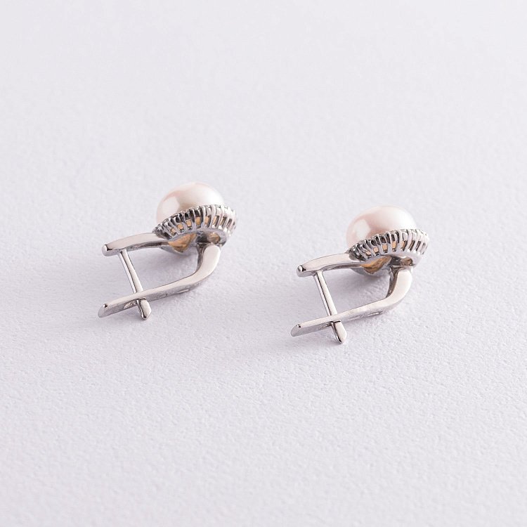 Срібні сережки з перлами і фіанітами 2458/1р-PWT від ювелірного магазину Онікс - 3