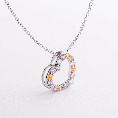 Золоте кольє "Серце" з діамантами і сапфірами колб0200ca