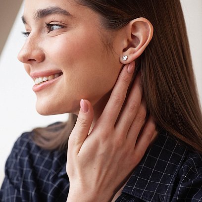 Сережки - пусети "Сердечки" з фіанітами (біле золото) с08207 №2