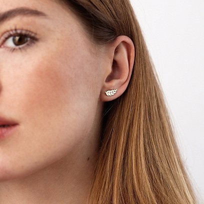 Сережки - пусети "Колоски пшениці" у жовтому золоті с08751 №2