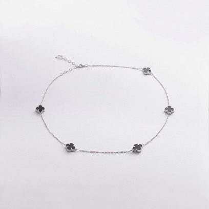 Срібне кольє "Конюшина" (онікс) 181336