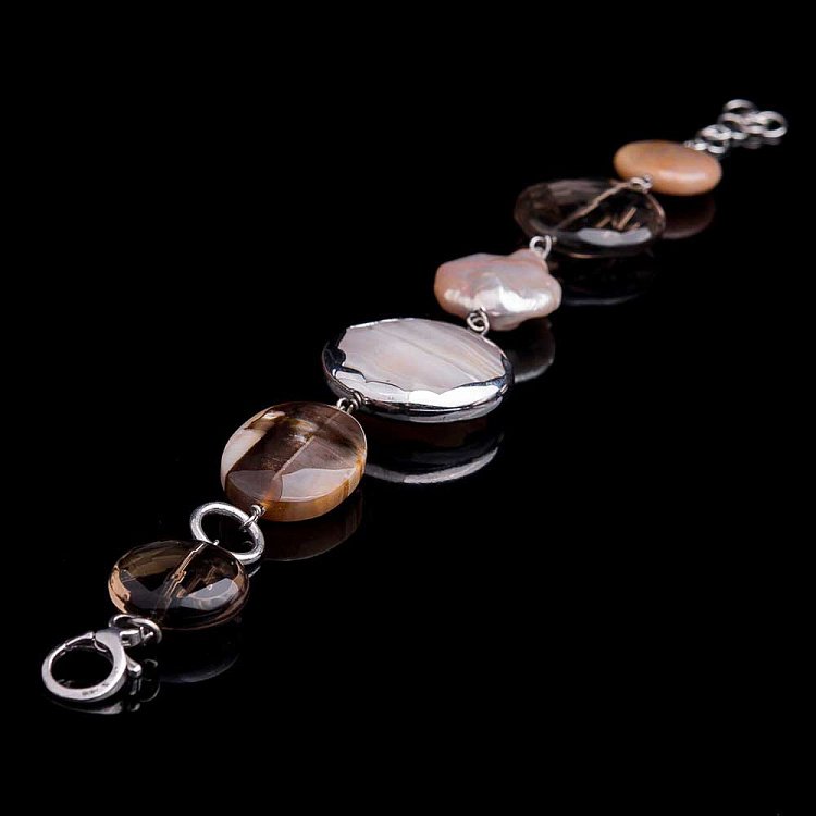 Браслет з агатом, кварцом димчастим і культ. прісн. перлами BRDR084 від ювелірного магазину Онікс - 4