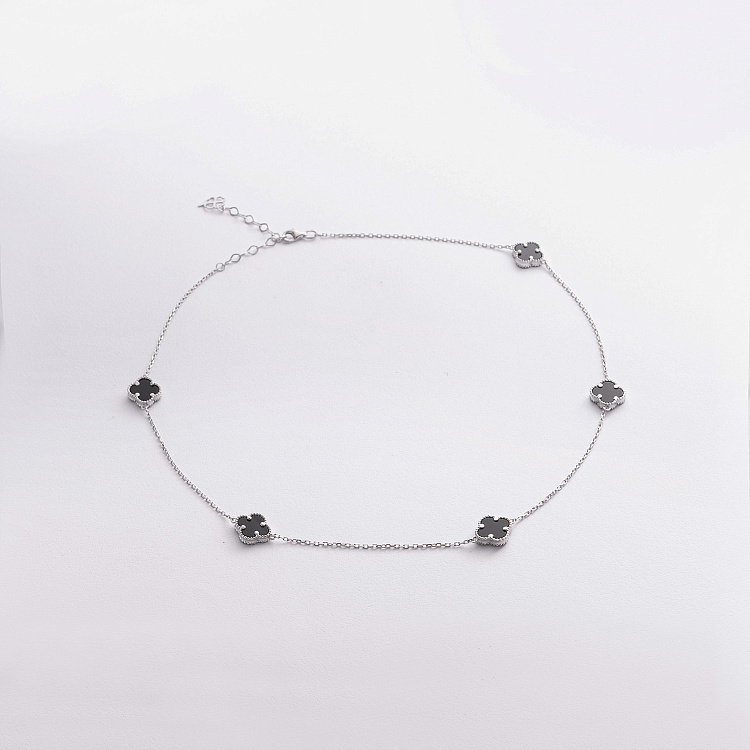 Срібне кольє "Конюшина" (онікс) 181336 від ювелірного магазину Онікс