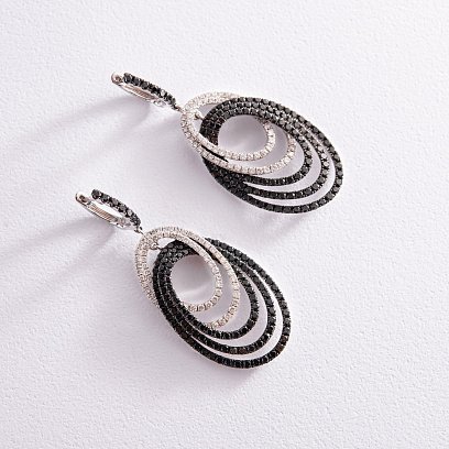 Золоті сережки з білими та чорними діамантами с1074 №4