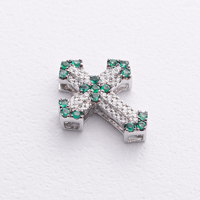 Хрестик у білому золоті (діаманти, смарагди) пб0390ca