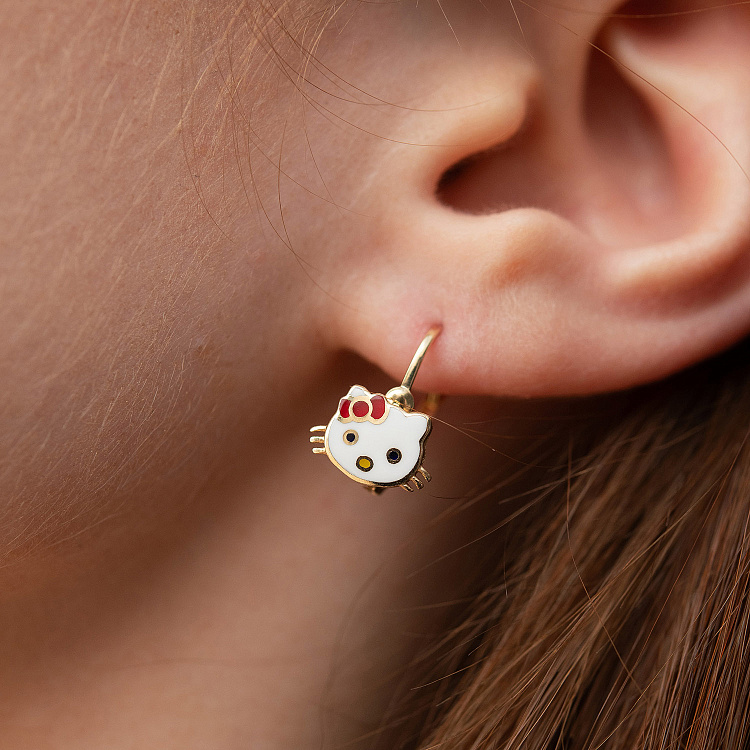 Дитячі золоті сережки "Hello Kitty" з емаллю с03212 від ювелірного магазину Онікс - 1