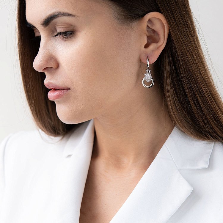 Золоті сережки "Пантера" (фіаніти) с04989 від ювелірного магазину Онікс - 1