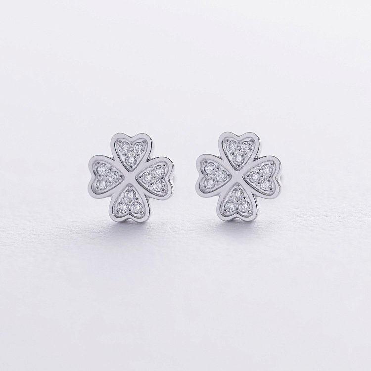 Золоті сережки - пусети "Конюшина" з діамантами 338541121 від ювелірного магазину Онікс