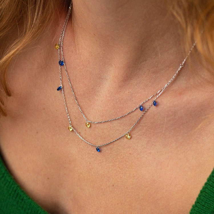 Двойное золотое колье "Украинка" (синие и желтые фианиты) кол02338 от ювелирного магазина Оникс - 3