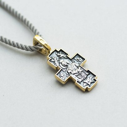 Серебряный крестик с позолотой "Распятие. Икона Божией Матери "Млекопитательница" 131689 №6